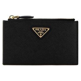 Prada Estuche para tarjetas con cremallera de cuero Saffiano