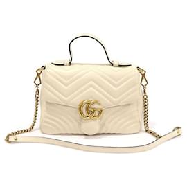 GG Marmont Pequeño Blanco Matelassé Chevron Cadena Dorada con Asa Superior - Gucci