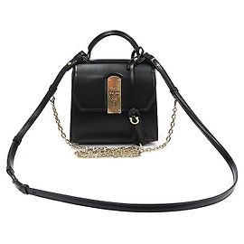 Salvatore Ferragamo Bolsa boxy pequena em couro de bezerro preto Gancini