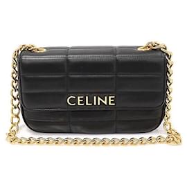 Borsa a spalla matelassé monocromatica in pelle di capra nera con catena dorata - Céline