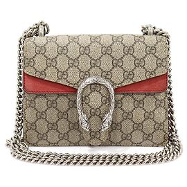 Gucci Borsa a spalla mini catena Dionysus in tela GG Supreme rossa in suede