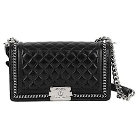 Boy Flap Tasche Medium aus schwarzem Kalbsleder mit Silber - Chanel