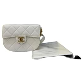 Chanel Borsa Messenger Mini Caviar Bianco Oro Spalla Crossbody