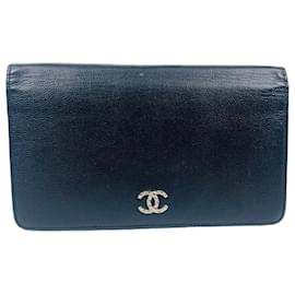 Chanel Serie Silber Coco Schwarze Lange Geldbörse