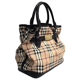 Burberry Braune Leder-Tote mit Haymarket-Karomuster GOLDERTON