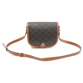 Borsa a tracolla Polco media in tela e pelle di vitello tan Triomphe - Céline