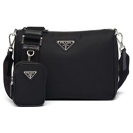 Prada Borsa a spalla in Re-Nylon e pelle Saffiano nera