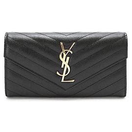 Saint Laurent Carteira longa matelassé preta