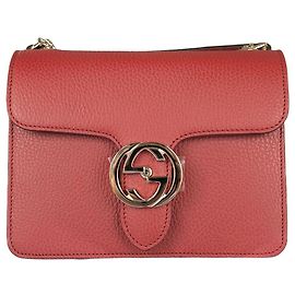 Gucci Bolsa de ombro de couro vermelho com corrente