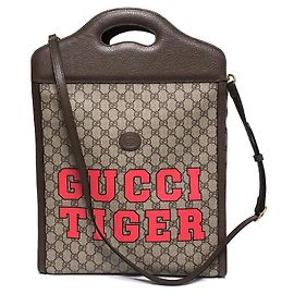 Gucci Borsa tote a strisce a due bande con stampa tigre