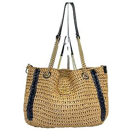 Gucci Marmont Raffia Chain Shoulder Bag Gold Beige