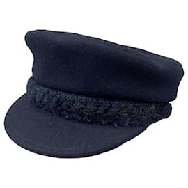 Gorra Newsboy de Lana Azul Marino - Chanel