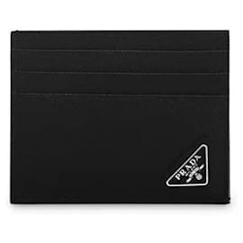 Tarjetero de cuero Saffiano con logo triangular - Prada