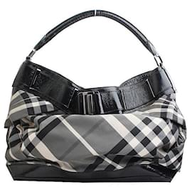 Burberry Grande borsa a spalla in check nero stropicciato