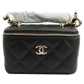 Chanel Borsa a tracolla Vanity in pelle di agnello nera con finiture dorate - Serie