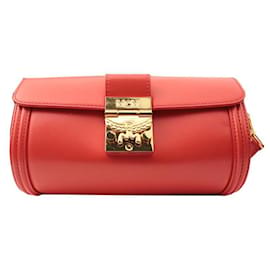 Borsa a tracolla cilindrica in pelle corallo - MCM