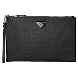 Borsa Clutch Triangolo Logo Saffiano Nera - Prada