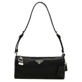 Borsa a spalla media in nylon e pelle con chiusura - Prada