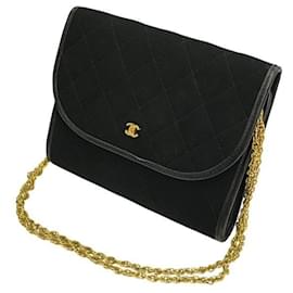 Chanel Schwarze Baumwolljersey Matelassé Schultertasche mit Kette