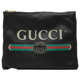 Clutch in pelle nera media con logo Gucci