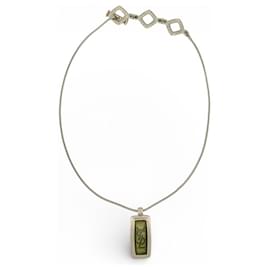 VINTAGE COLLIER YVES SAINT LAURENT PENDENTIF RECTANGLE YSL 40CM ARGENTE NECKLACE - Yves Saint Laurent