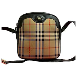 Borsa a Spalla in Tela e Pelle Vintage Burberrys