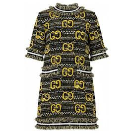 Abito in tweed GG Gucci nero e giallo Taglia M