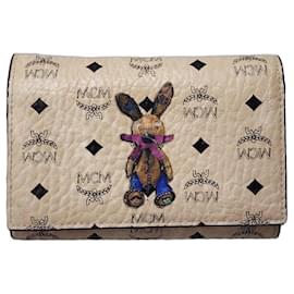 MCM Visetos Rabbit Compact Tri-fold Leather Wallet Beige