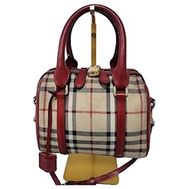 Borsa bowling Alchester piccola in tessuto e pelle Haymarket Burberry rossa/beige