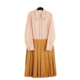 Vestido de Popelina de Algodón Bicolor Marni con Falda Plisada FR38 UK10 US8