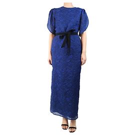 Erdem Blaues Organza-Cloque-Midikleid mit Gürtel - Größe UK 12