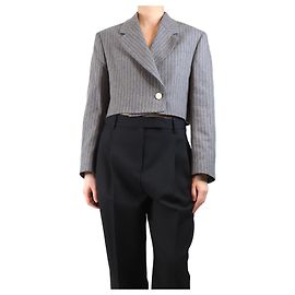 Acne Grau gestreifte, verkürzte Wolljacke - Größe UK 8