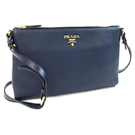 Borsa a spalla in pelle blu navy Prada