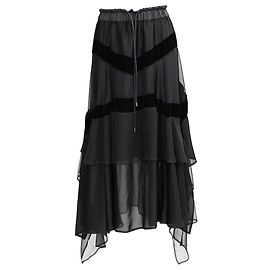 Schwarze Midi-Rock mit Kordelzug und Rüschen von Sacai aus Polyester