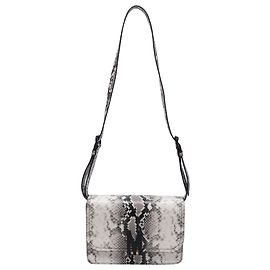 Moschino M-Logo Schultertasche aus weißem Kalbsleder mit Python-Print