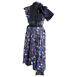 Vestido midi asimétrico con estampado floral y cinturón en poliéster multicolor Sacai
