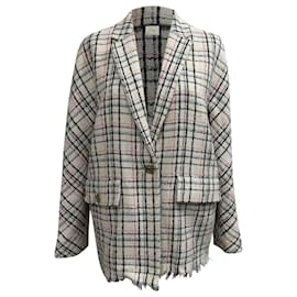 Blazer de Tweed a Cuadros en Algodón Blanco Maje