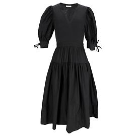 Vestido Midi de Manga Abullonada Cintia en Algodón Negro Ulla Johnson