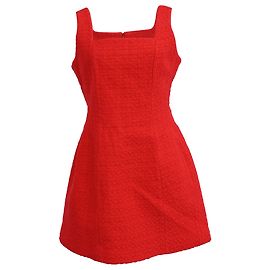 Vestido Mini Sin Mangas de Tweed Rojo de Algodón Maje