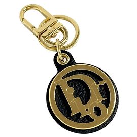 Portachiavi in pelle nera e dorata obliqua per uomo Christian Dior