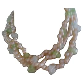 Pink Freshwater Pearl Choker Necklace with Crystal Leaves - Autre Marque