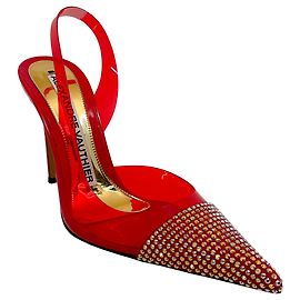 Pumps Slingback Raquel in PVC rosso Alexandre Vauthier con decorazioni in cristallo