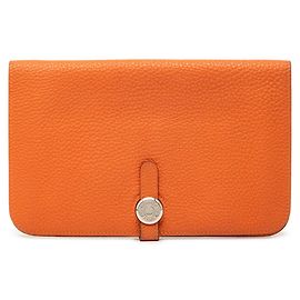 Hermès Dogon GM Lange Geldbörse aus orangefarbenem Togo-Leder