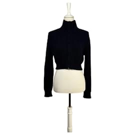 Kurzer navyblauer Cardigan mit Reißverschlusskragen - Longchamp