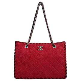Chanel 13A Edimburgo Rosso Medio Borsa Shopping Trapuntata in Lana Feltro Senza Tempo