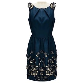 Ärmelloses Cocktailkleid aus Seide in Marineblau mit Verzierungen von Oscar de la Renta