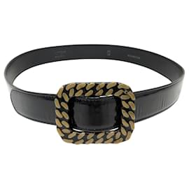 VINTAGE CHANEL-GÜRTEL MIT HARZ-SCHNALLEN KETTENMUSTER T80 AUS SCHWARZEM PATENTLEDER - Chanel