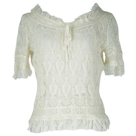Top transparente de lino marfil con encaje de Christian Dior con forro