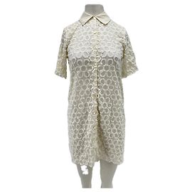 Rebecca Taylor Vestido branco de mangas curtas com seda