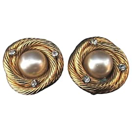 Pendientes de clip en círculo de perla falsa vintage CHANEL - Chanel